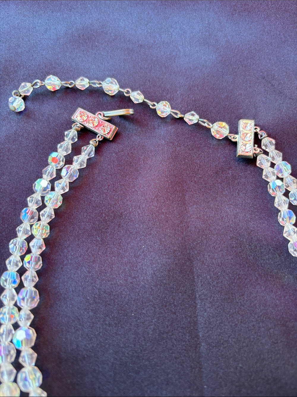 Vintage Aurora Borealis Crystal Faceted Double-Strand Necklace Chocker - Picture 3 of 4